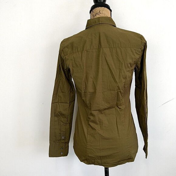 J Crew Womens sz S Top Green Button Front Long Sleeve Collared Stretch Perfect - Picture 2 of 4